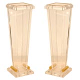 A Pair of Lucite Pedestals with Brass Detail