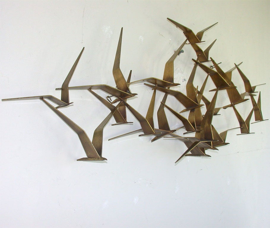 Brass Sea Gulls Wall Sculpture by Jere' In Good Condition In Bridgehampton, NY