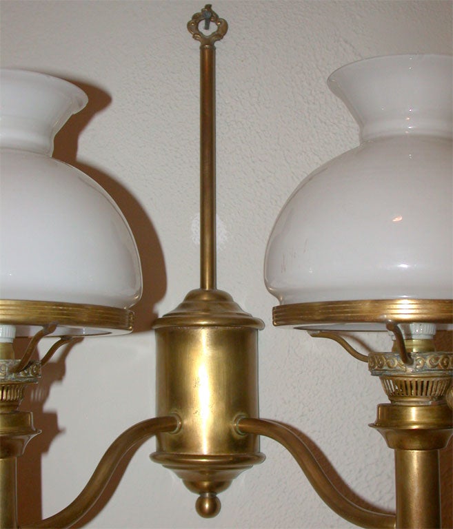 Pair of Brass Sconces with White Glass Shades 2