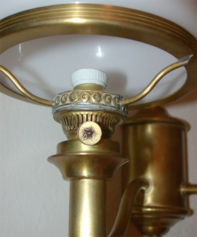 Pair of Brass Sconces with White Glass Shades 3