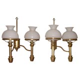 Vintage Pair of Brass Sconces with White Glass Shades