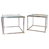 Pair of Chrome and Brass Block Tables