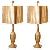 Pair of 1948 Silver Plate Lamps with Silver Plate Shades