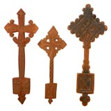 3 Old Ethopian Carved Wooden Crosses