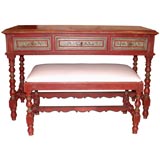 Antique Painted Table with Drawer & Bench