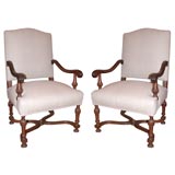 Pair of Carved Walnut Arm Chairs