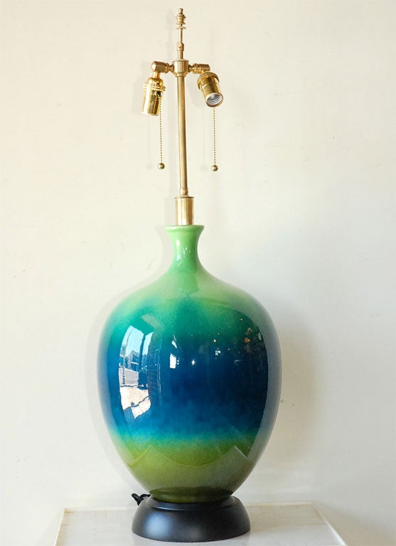 Pair of Peacock Colored Table Lamps