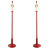 Pair of Turned Wood Red Floor Lamps