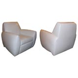 Pair of White Leather Art Deco Club Chairs