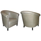 Pair of Curved Back  Deco Leather Chairs