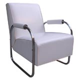 Machine Age White Leather & Chrome Chair by Gilbert Rohde