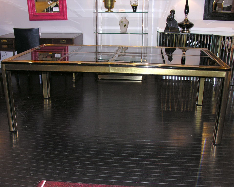 Stunning Dining Table in Brass with Black Glass by Mastercraft