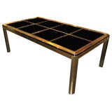 Stunning Dining Table in Brass with Black Glass by Mastercraft