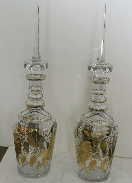 Pair of Bohemian Monumental Crystal Decanters