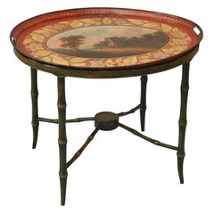 Scenic Tole Tray and Stand Serving/Coffee Table