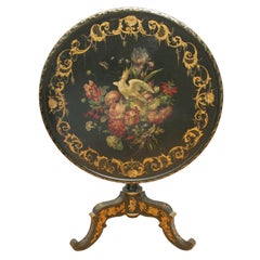 English Mid 19th Century Floral Painted Papier Mache Tea Table
