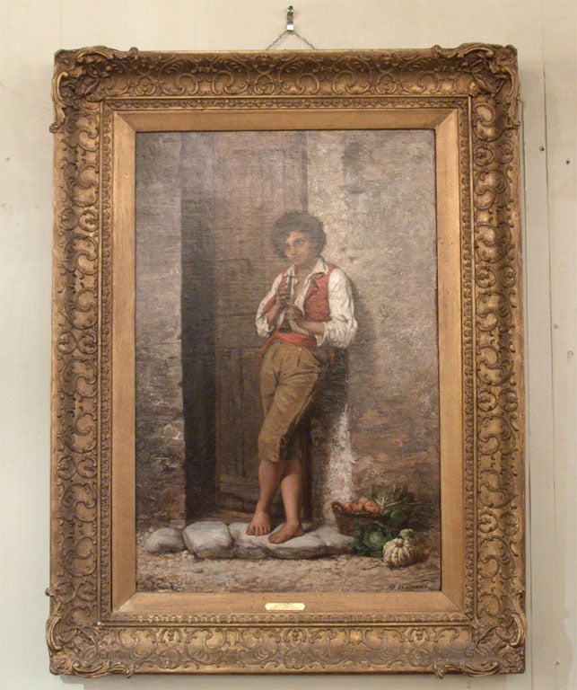 Oil on canvas "Young Boy in the Doorway" by Baccani