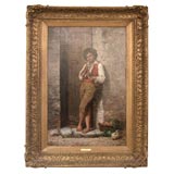 Oil on canvas "Young Boy in the Doorway" by Baccani