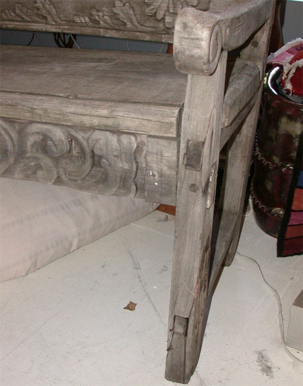 Antique Hand Carved Early American Bench For Sale 2