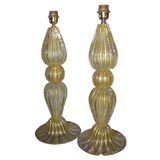 Pair of  lamps in gold murano glass