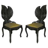 Pair of Hand Carved Leaf Back Chairs