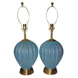 Pair of Barovier Ice Blue Glass Lamps
