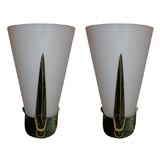 #3962 Brass and White Glass Sconces