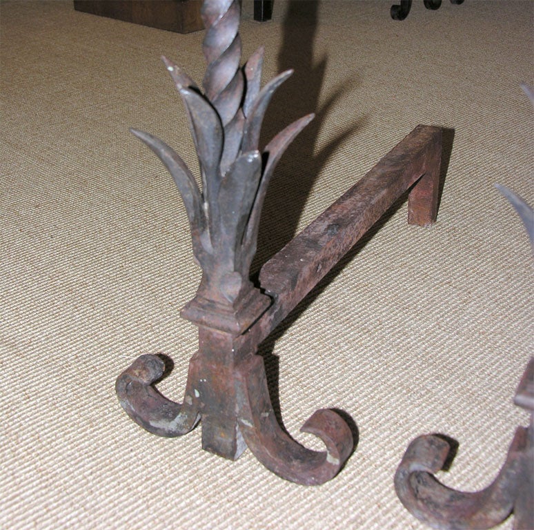 Leaf and Cone Forged Iron Andirons 1