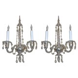 A pair Caldwell two-light crystal wall sconces