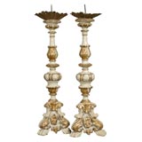 Pair of 18th Century Italian Painted and Gilt Candle Sticks