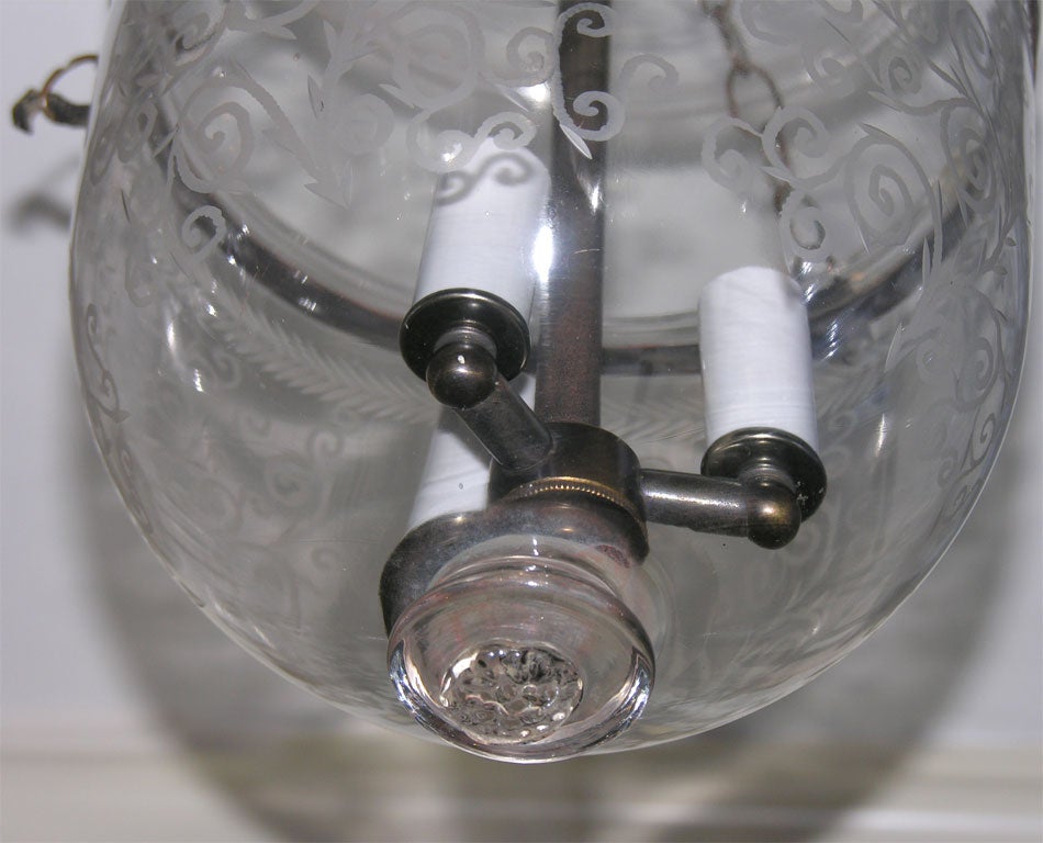 antique glass belljar with etchings