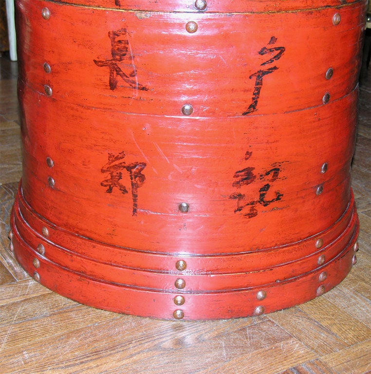 Pair of Red Lacquer Chinese Grain Bins