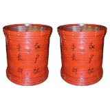 Vintage Pair of Red Lacquer Chinese Grain Bins