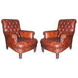 Pair of Edwardian Period Tufted Leather Club Chairs