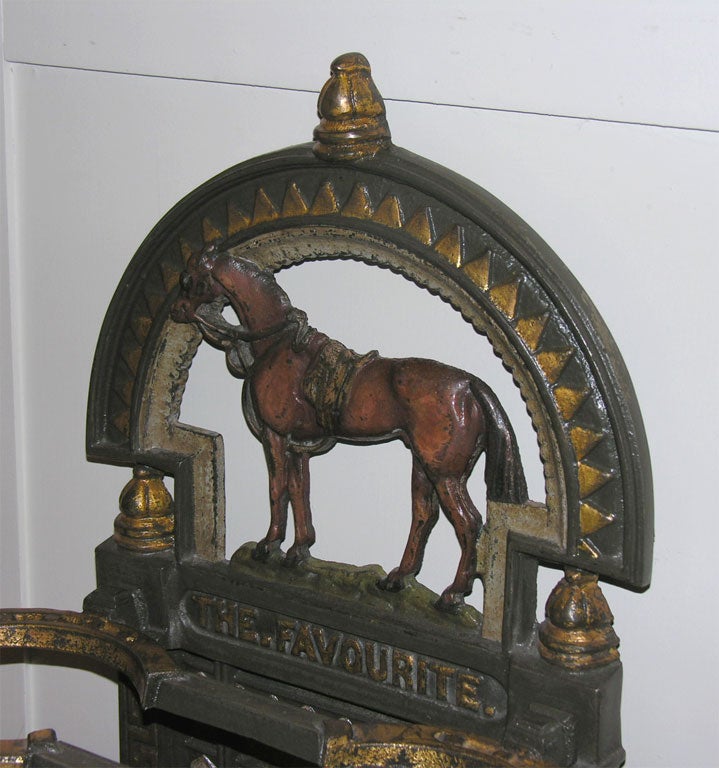 English Equestrian Motif Painted Iron Stick/Umbrella Stand, c. 1900