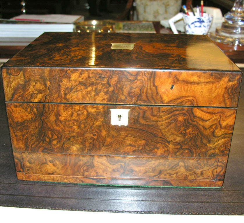 Fine Burl Walnut Vanity, Original Silverplate Fittings, c.1875