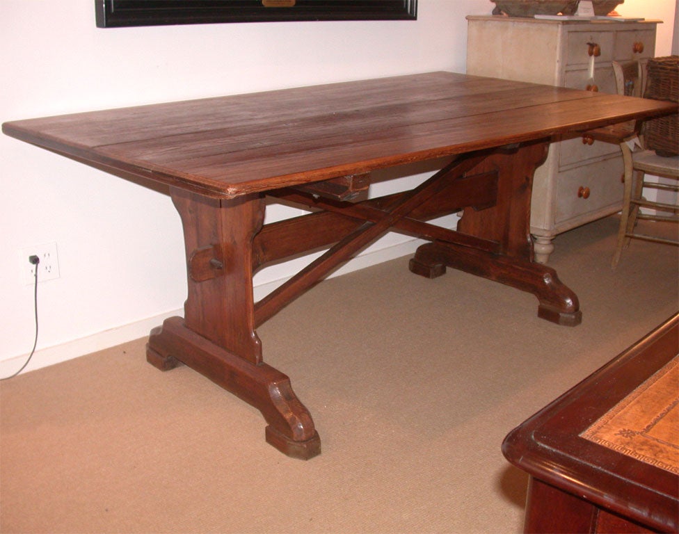 19th Century English Pine Trestle Dining Table