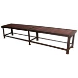 1950's French Burnished Steel and Oak Bench