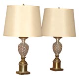 Pair of Bronze and Cut Glass Empire-Style Table Lamps