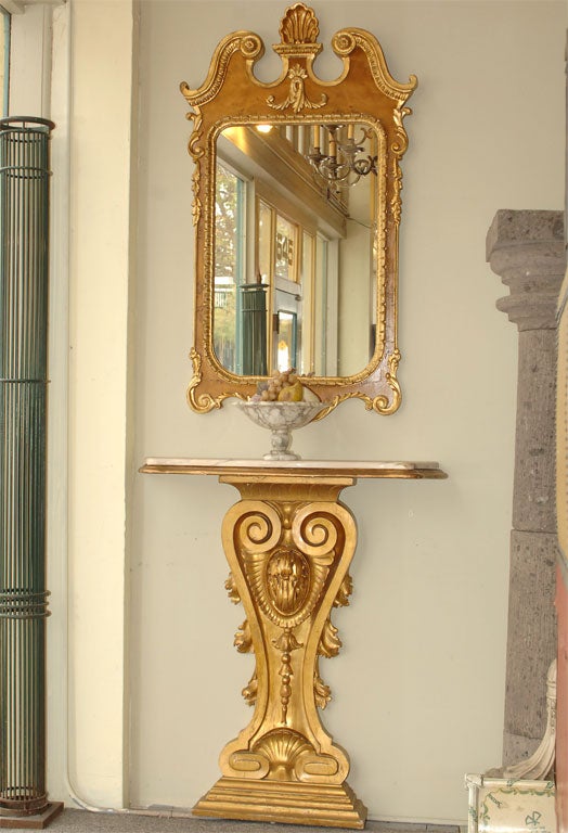 19th Century Carved Wood Tall Console Table