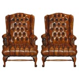 Pair of Leather Wing Chairs