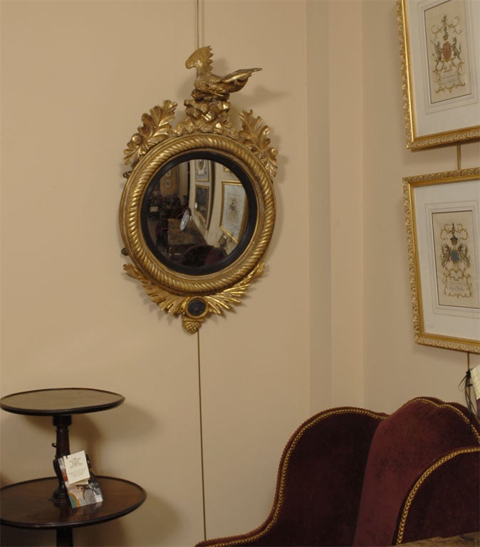 English Regency Black-Painted and Gilt Convex Mirror, c. 1820 In Good Condition In Atlanta, GA