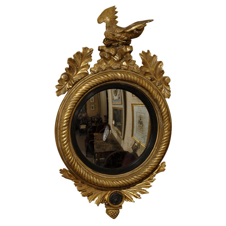 English Regency Black-Painted and Gilt Convex Mirror, c. 1820