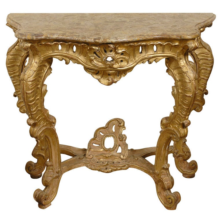 Northern Italian Rococo Giltwood Console with Marble Top, circa 1740