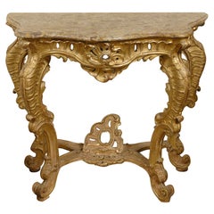Console in legno dorato rococò dell'Italia settentrionale con piano in marmo, 1740 circa