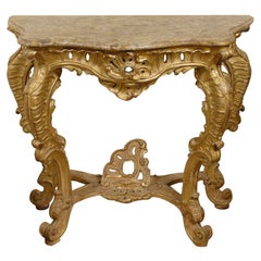 Console en bois doré rococo d'Italie du Nord avec dessus en marbre, vers 1740