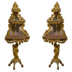 Pair of Venetian Figural Gilt-wood Corner Shelves, c. 1750