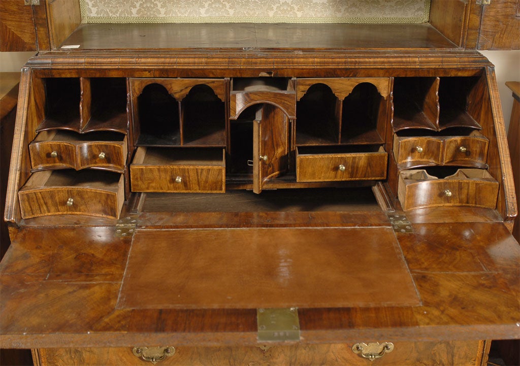 English Queen Anne Bureau Bookcase in Inlaid Walnut, c. 1710 For Sale