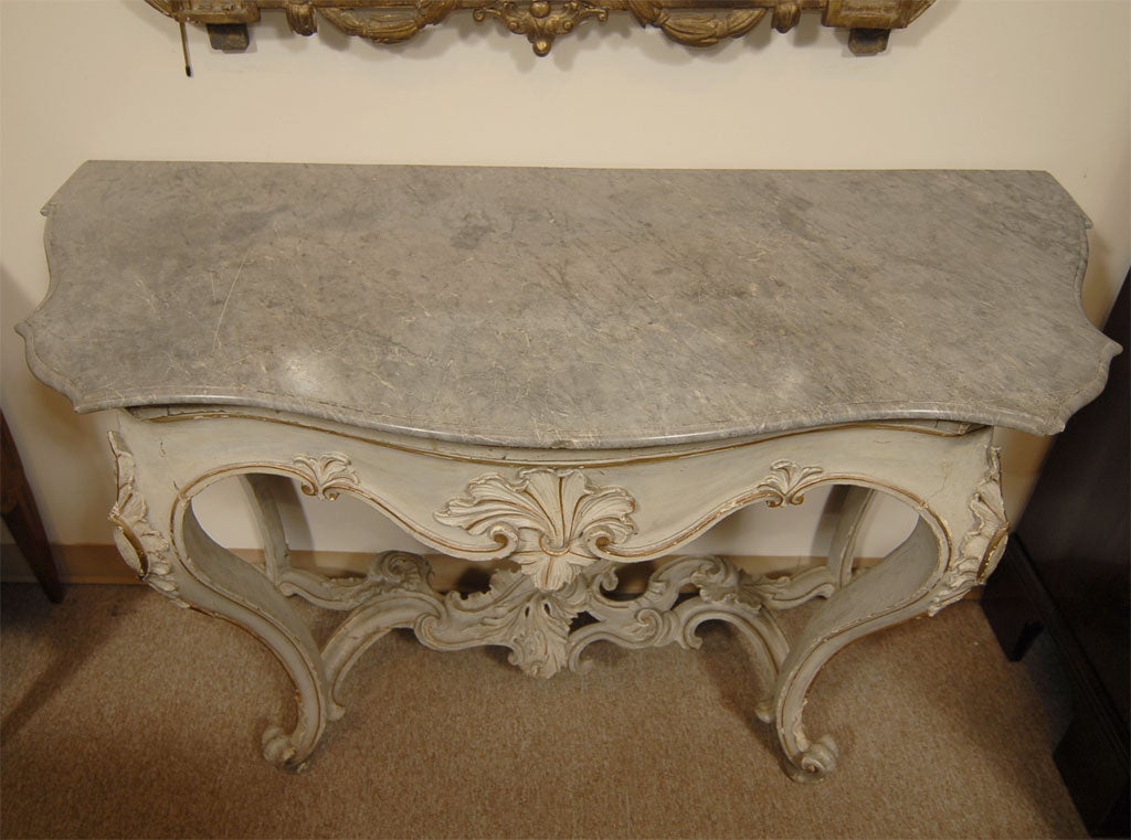 French Louis XV Period Painted and Gilt Serpentine Console, France, circa 1760 For Sale