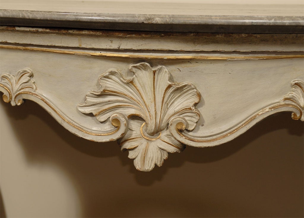 Wood Louis XV Period Painted and Gilt Serpentine Console, France, circa 1760 For Sale